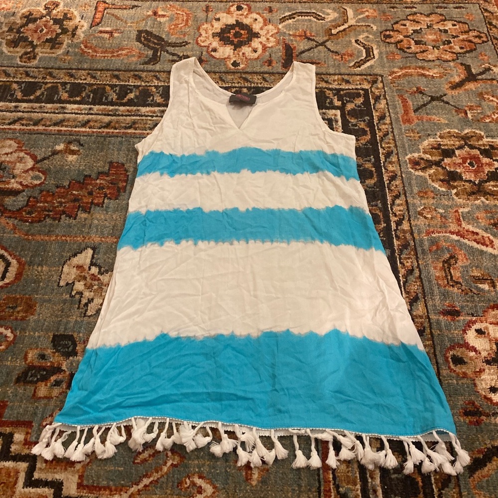 Blue and white beach cover up dress. Size small